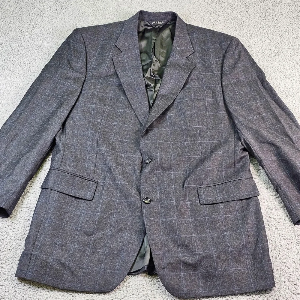 Jos. A. Bank Sport Coat‎ Mens 44L Gray Plaid Wool Cashmere Blazer Signature